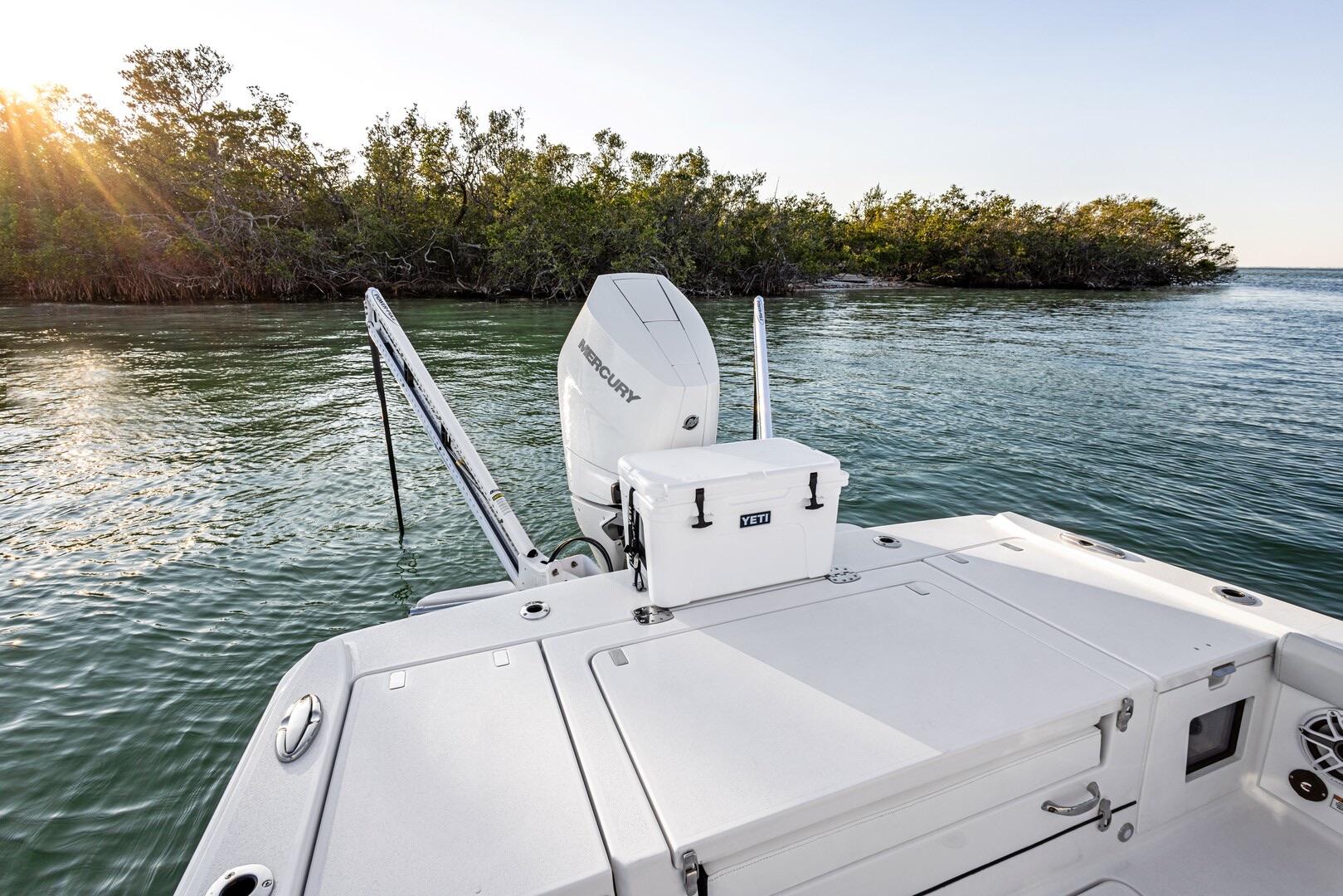 Power-Pole shallow water anchor on a boat