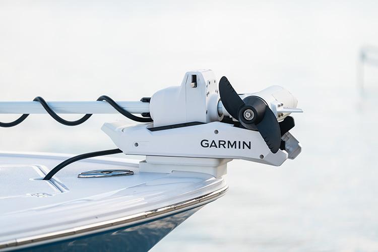 Garmin trolling motor mounted on a boat bow